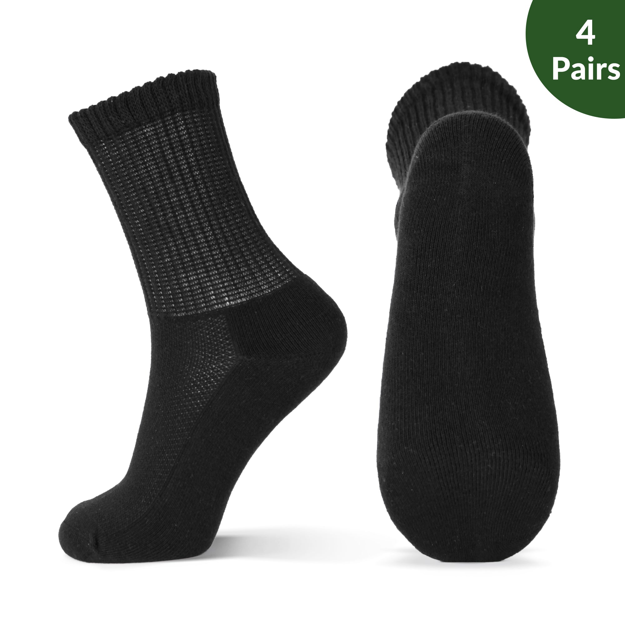 Breathable Cotton Diabetic Socks, with Seamless Toe and Cushion Sole 4 Pack